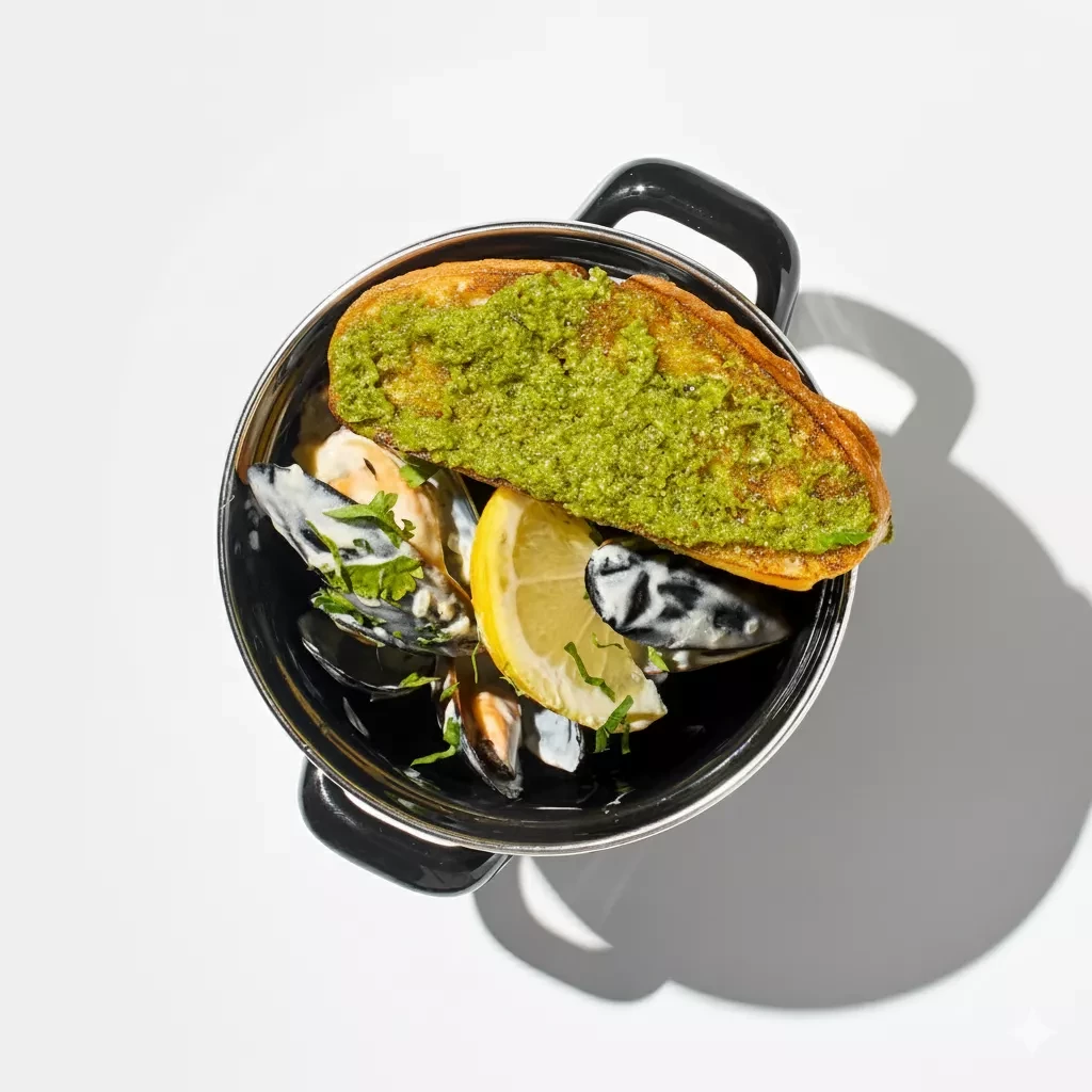 Мидии сливочные с вином и травами